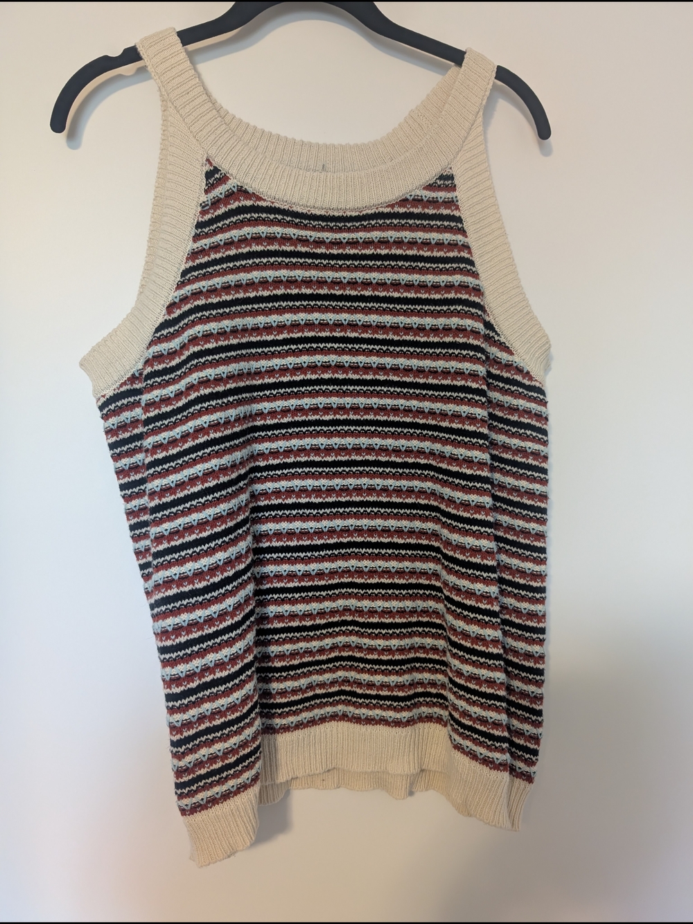 Belldini Striped Knit Tank in Cream and Burgundy Multi